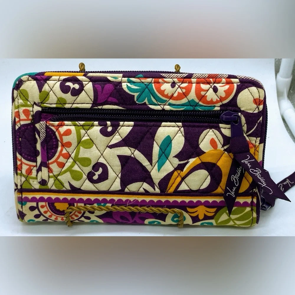 Vera Bradley Purple Quilted Floral Turnlock Wallet with Teal & Lime Accents Rare - Picture 2 of 7